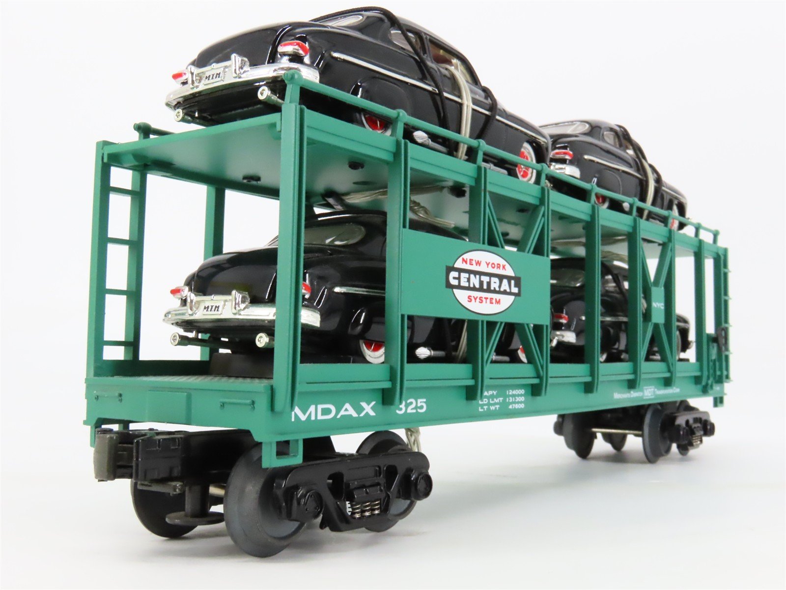 O27 3-Rail MTH RailKing 30-7682 MDAX NYC Auto Carrier #325 w/ Ertl '49 Mercurys