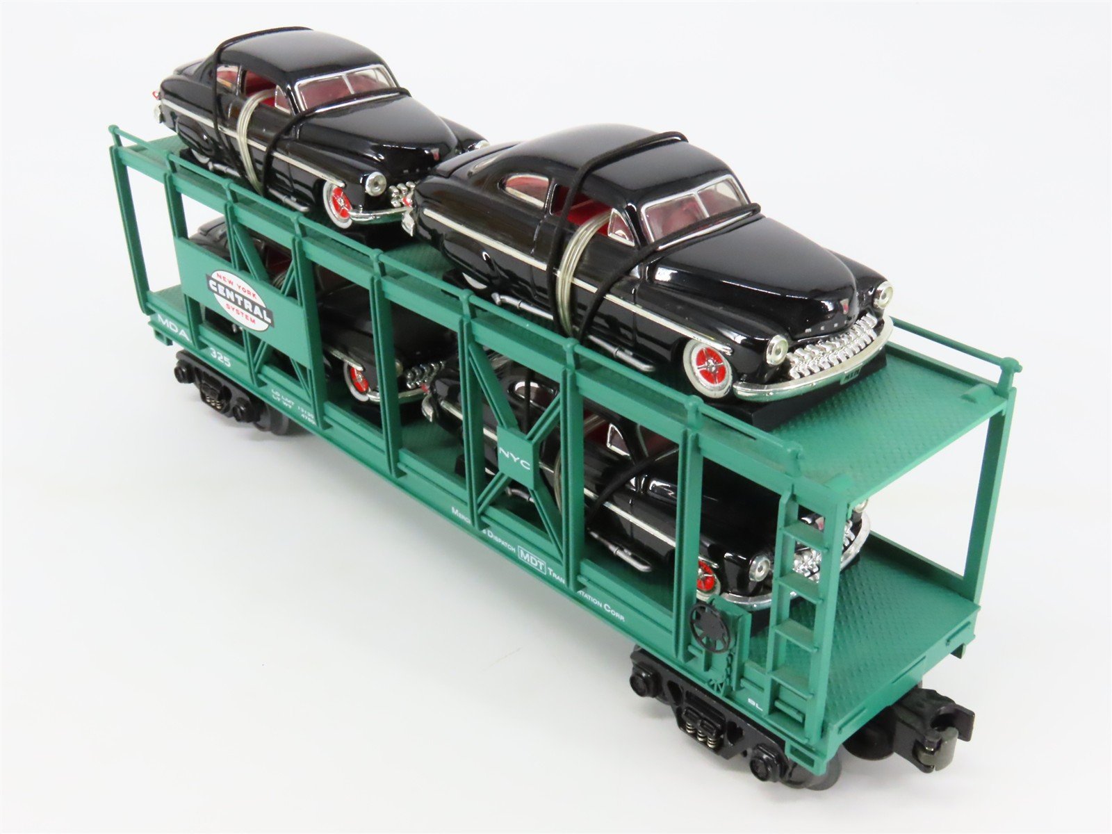 O27 3-Rail MTH RailKing 30-7682 MDAX NYC Auto Carrier #325 w/ Ertl '49 Mercurys