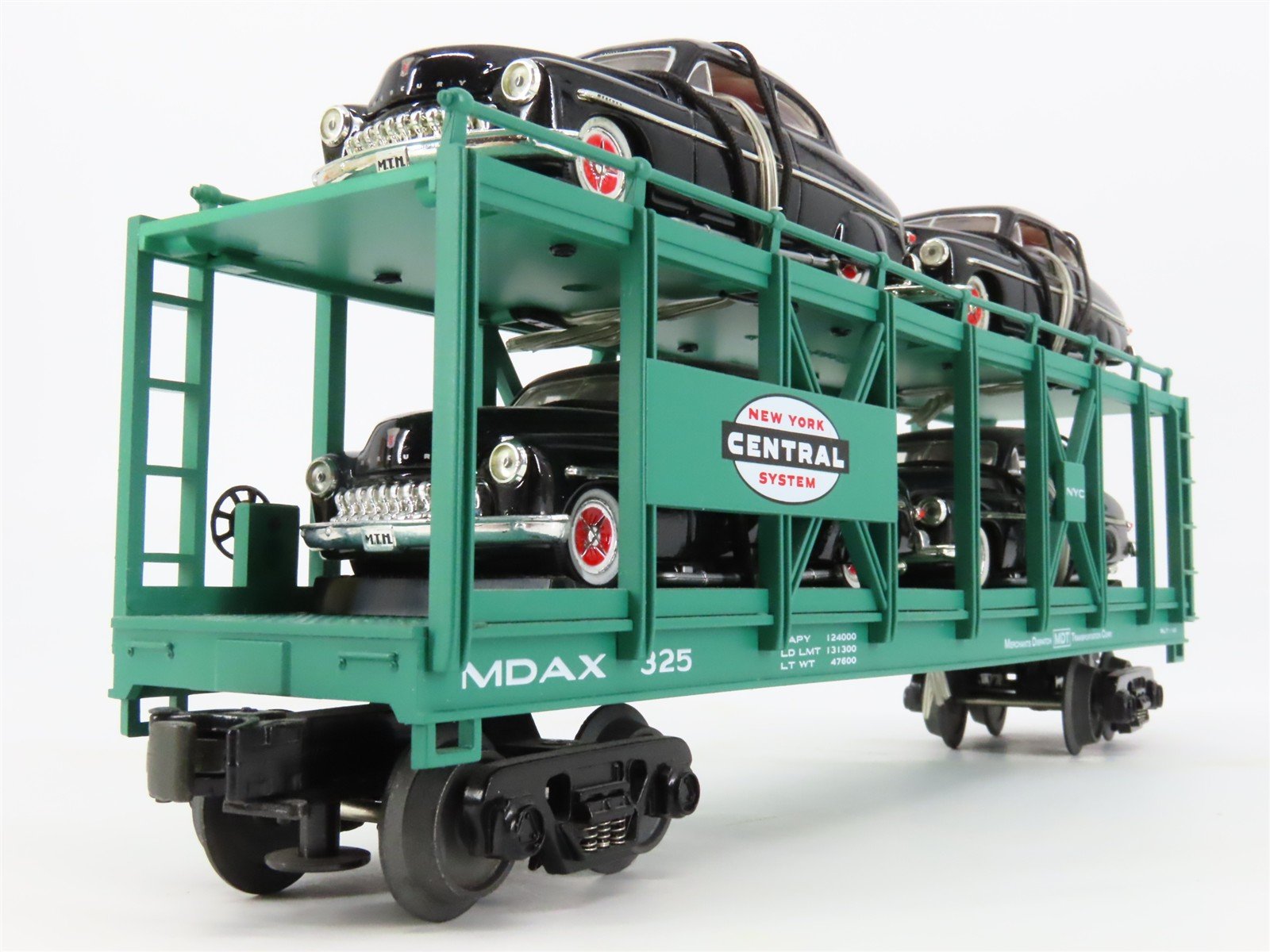 O27 3-Rail MTH RailKing 30-7682 MDAX NYC Auto Carrier #325 w/ Ertl '49 Mercurys