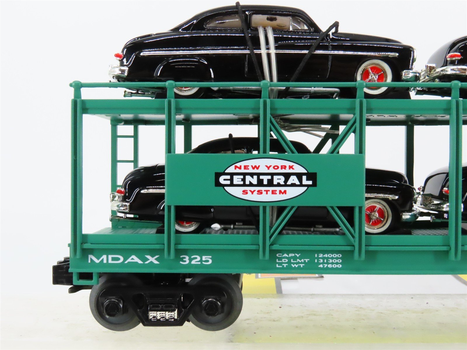 O27 3-Rail MTH RailKing 30-7682 MDAX NYC Auto Carrier #325 w/ Ertl '49 Mercurys