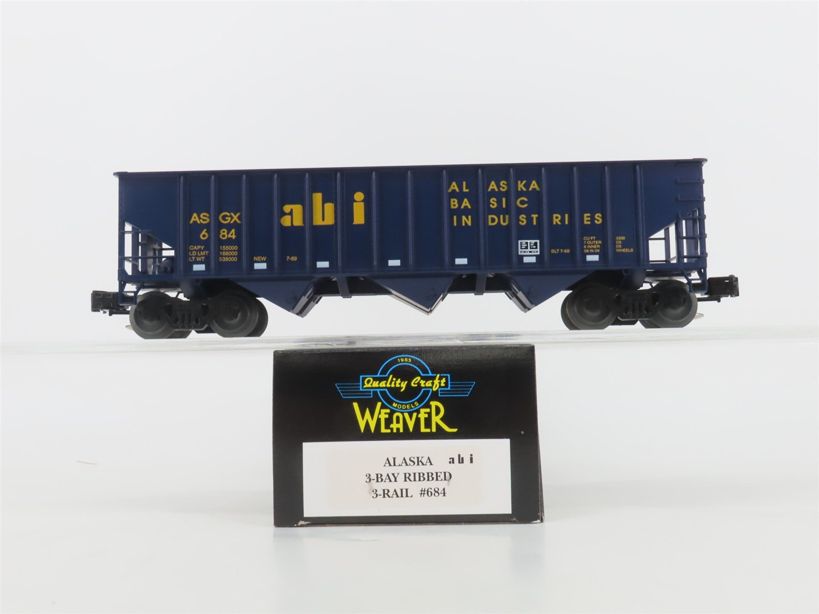 O Gauge 3-Rail Weaver 684 ASGX ABI Alaska Basic Industries 3-Bay Hopper #684