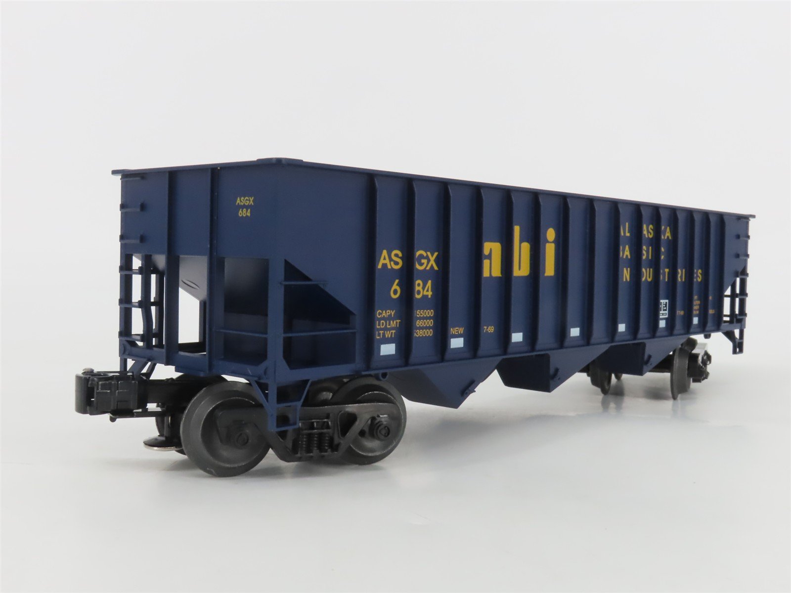 O Gauge 3-Rail Weaver 684 ASGX ABI Alaska Basic Industries 3-Bay Hopper #684