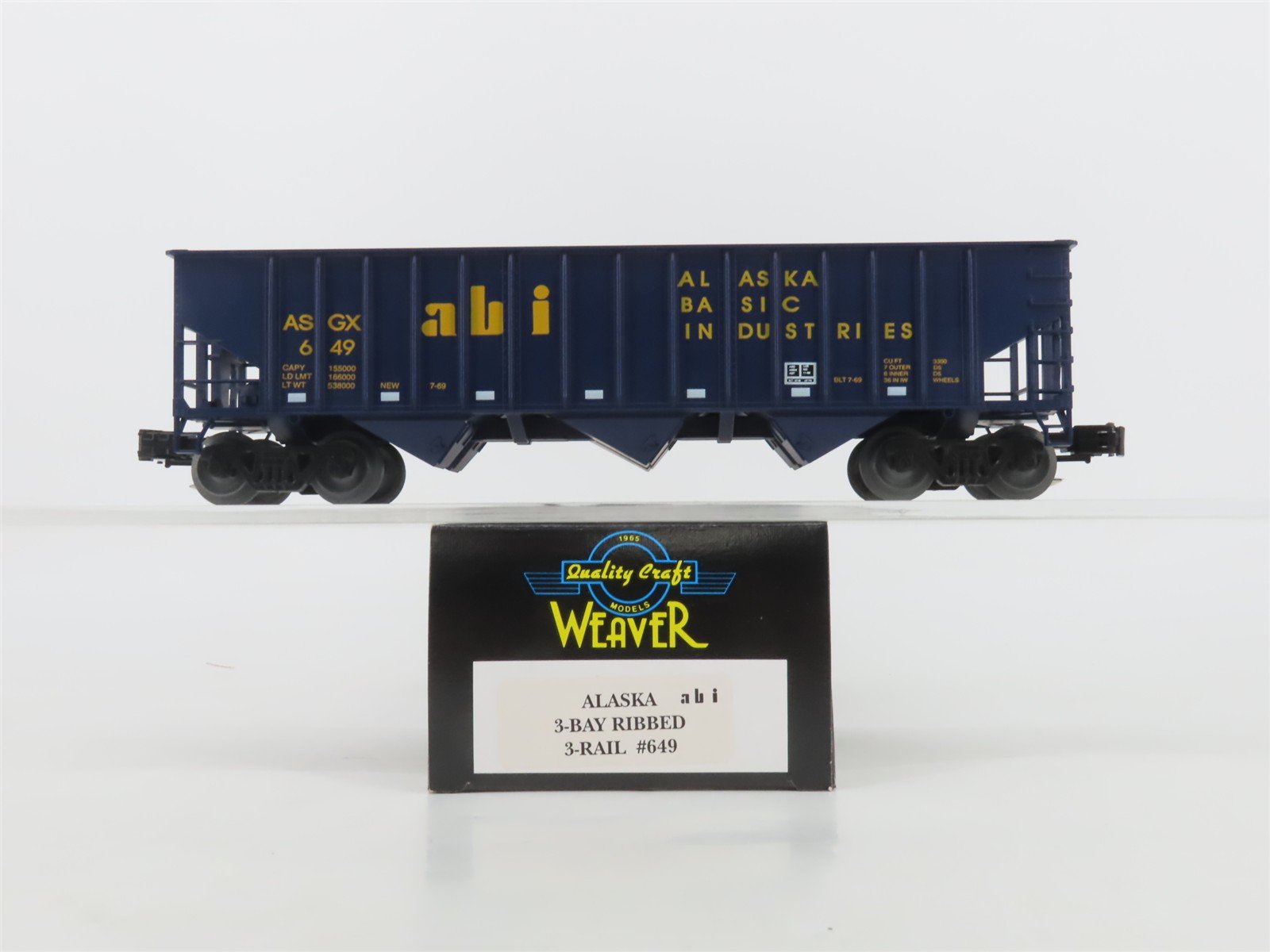 O Gauge 3-Rail Weaver 649 ASGX ABI Alaska Basic Industries 3-Bay Hopper #649