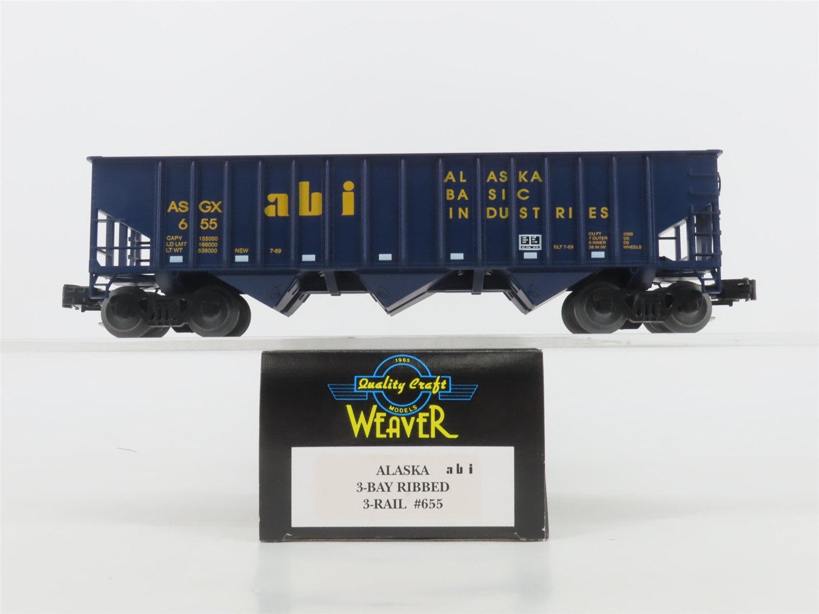 O Gauge 3-Rail Weaver 655 ASGX ABI Alaska Basic Industries 3-Bay Hopper #655