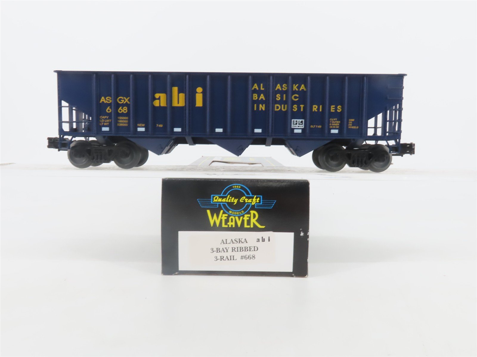 O Gauge 3-Rail Weaver 668 ASGX ABI Alaska Basic Industries 3-Bay Hopper #668