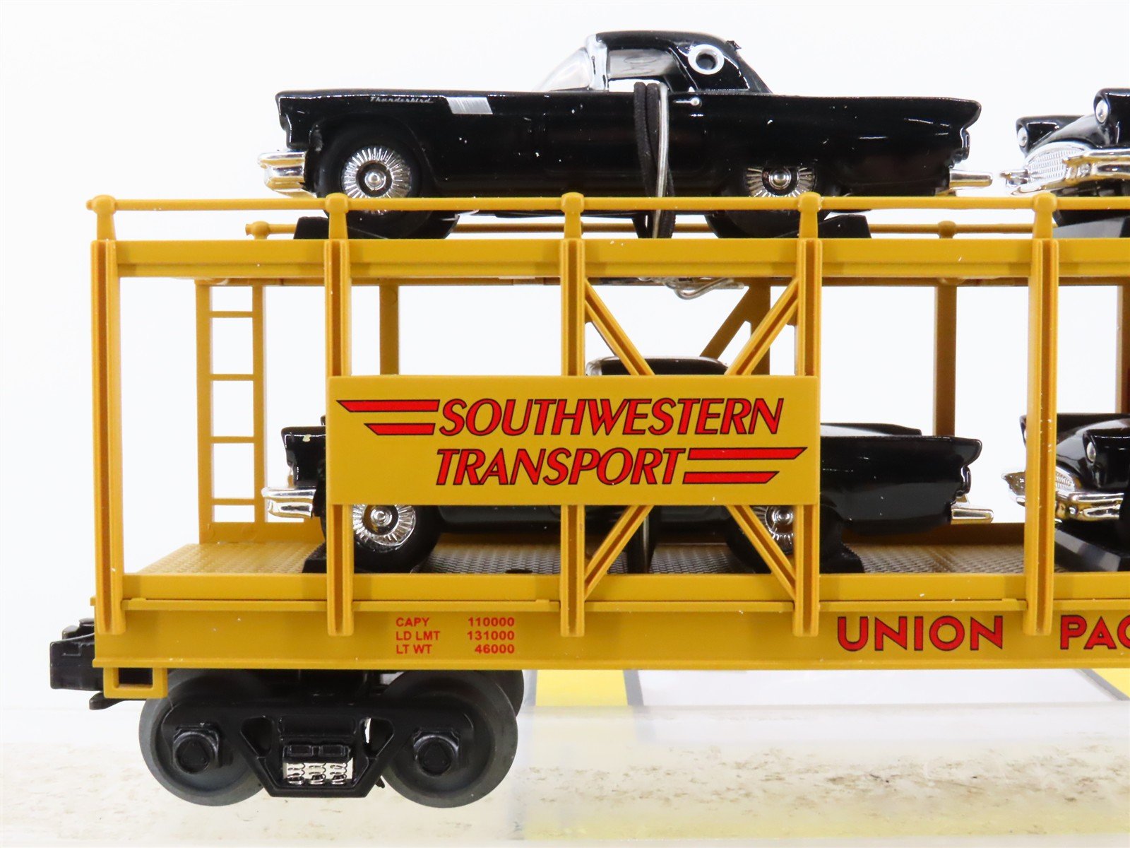 O 3-Rail MTH Rail King 30-7674 UP Auto Carrier #11071 w/ERTL T-Bird Cars