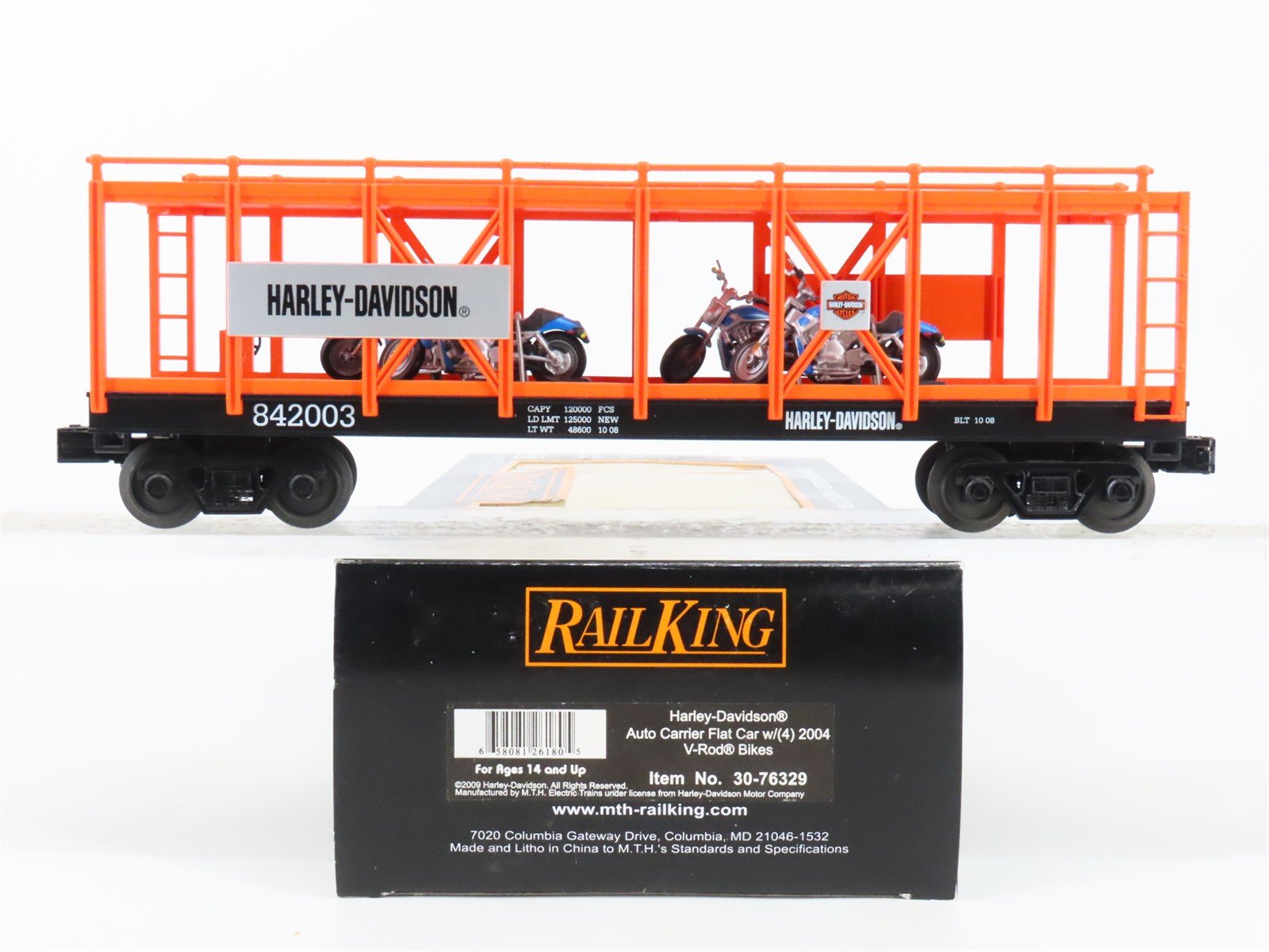 O Gauge 3-Rail MTH 30-76329 Harley-Davidson Auto Carrier #842003 w/Bike Loads