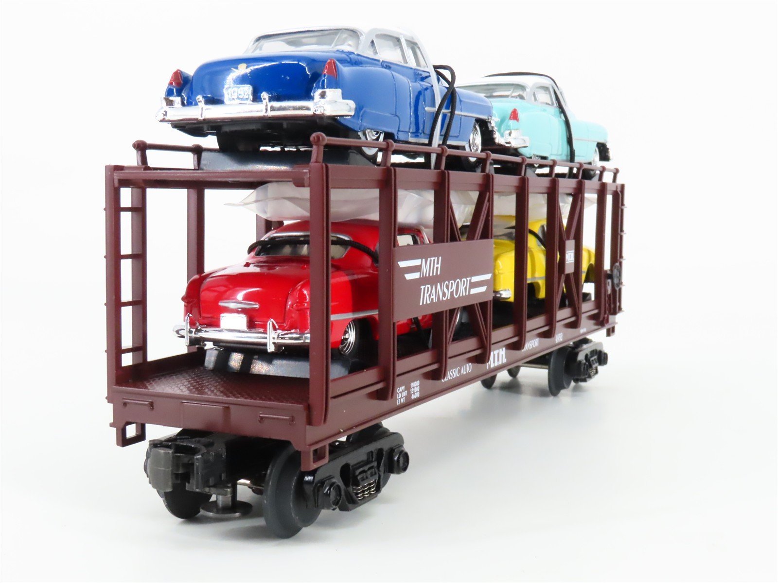O Gauge 3-Rail MTH 30-7628 MTH Auto Carrier #4952 w/ERTL Cadillac & Ford Cars