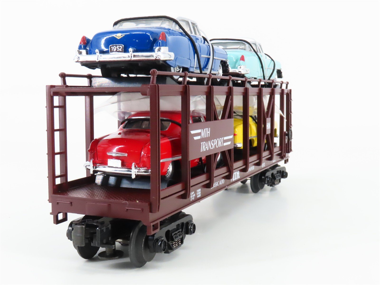 O Gauge 3-Rail MTH 30-7628 MTH Auto Carrier #4952 w/ERTL Cadillac & Ford Cars