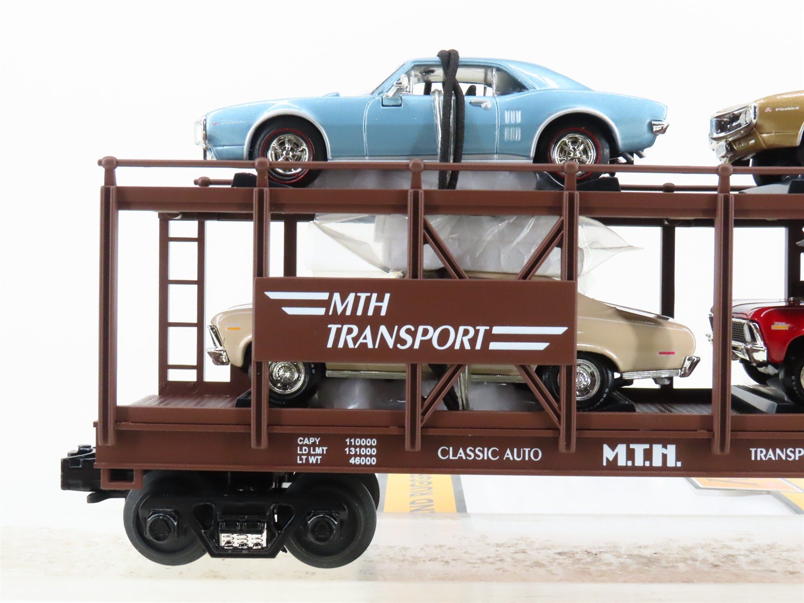 O Gauge 3-Rail MTH 30-7638 MTH Transport Auto Carrier #6770 w/ERTL Chevy Novas