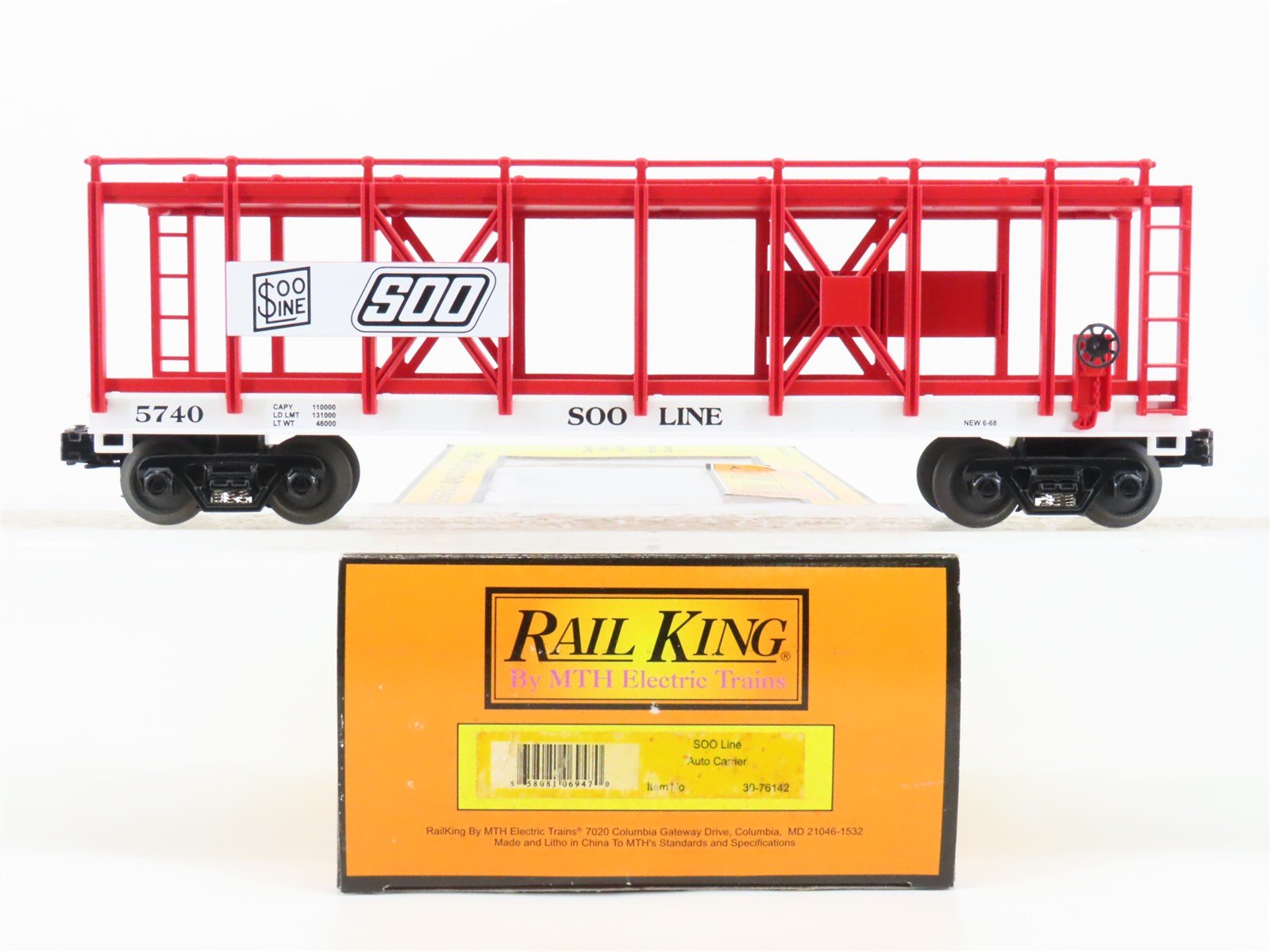 O Gauge 3-Rail MTH Rail King 30-76142 SOO Line Open Auto Carrier #5740