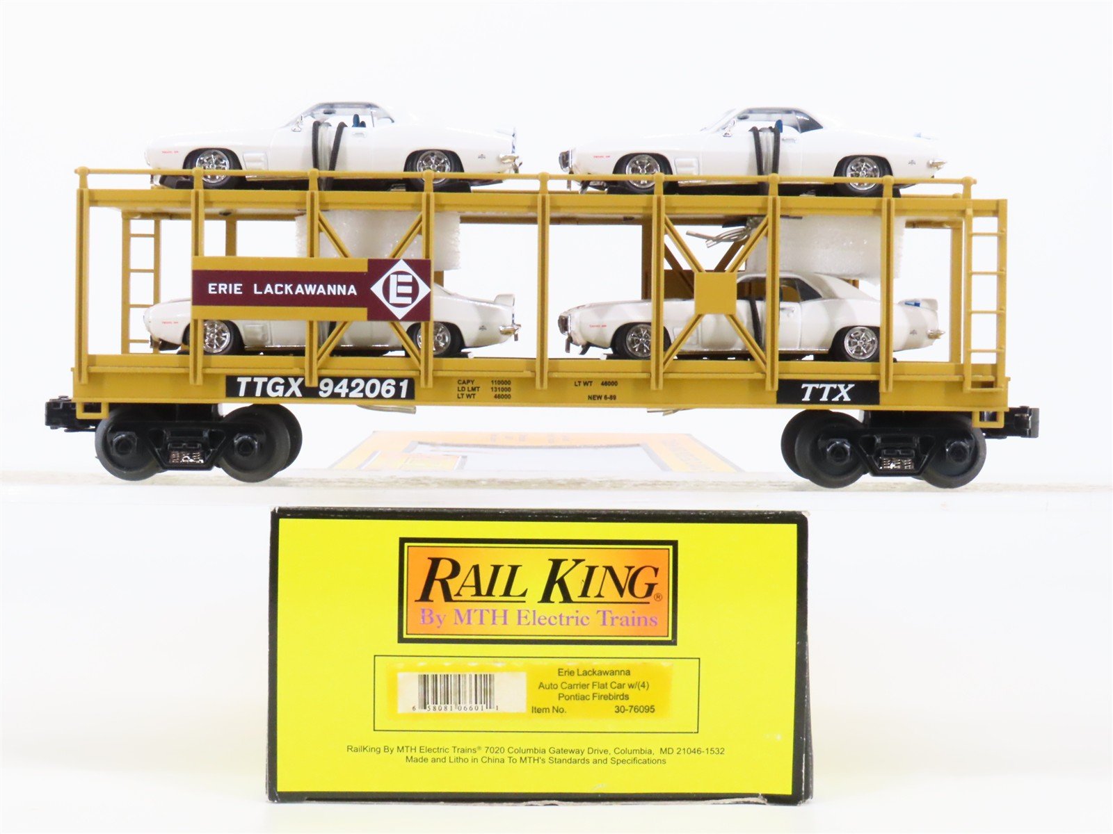 O 3-Rail MTH 30-76095 EL Erie Lackawanna Auto Carrier #94206 w/Firebird Cars