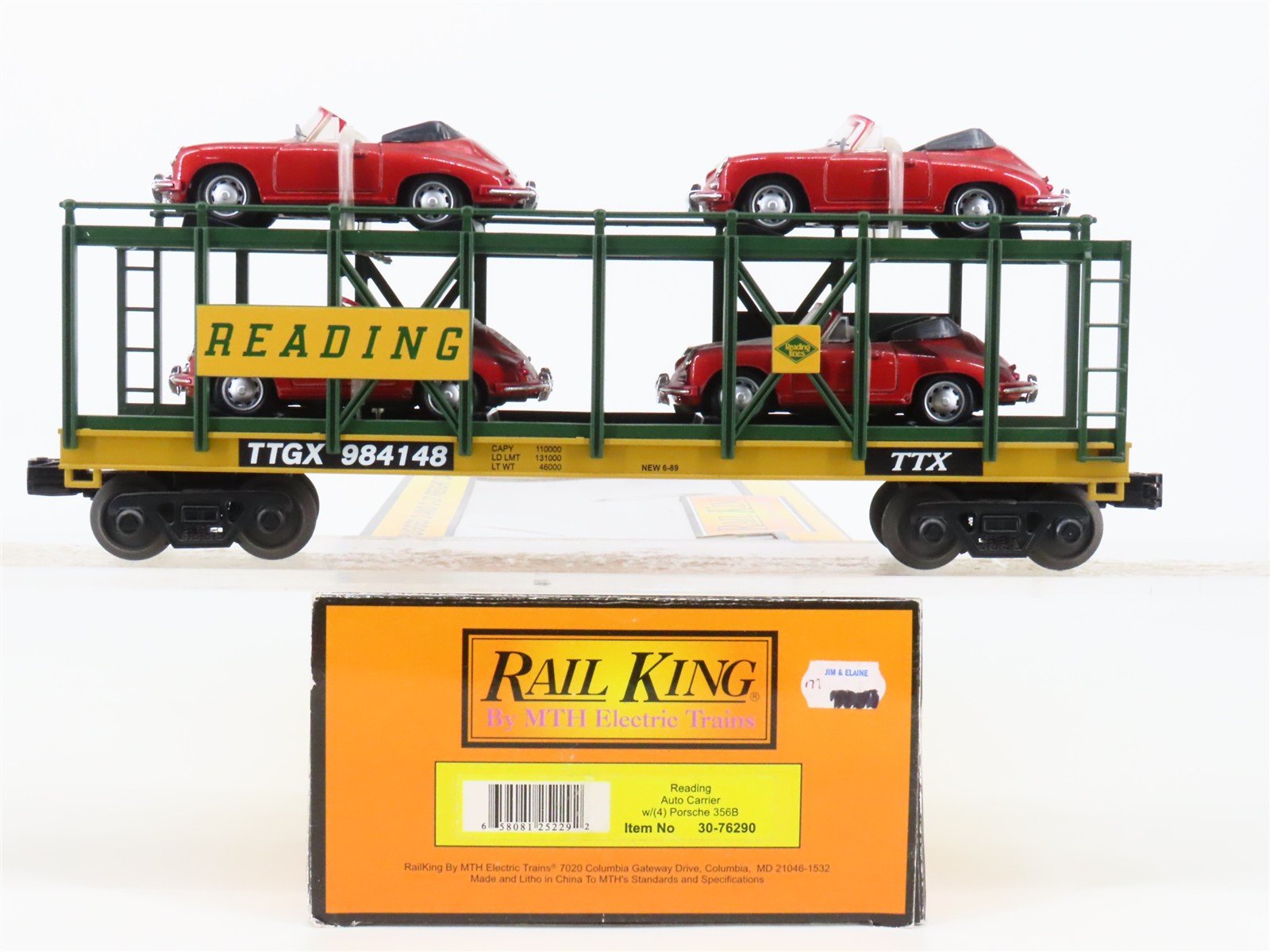 O 3-Rail MTH 30-76290 RDG Reading Auto Carrier #984148 w/Porsche 356B Cars