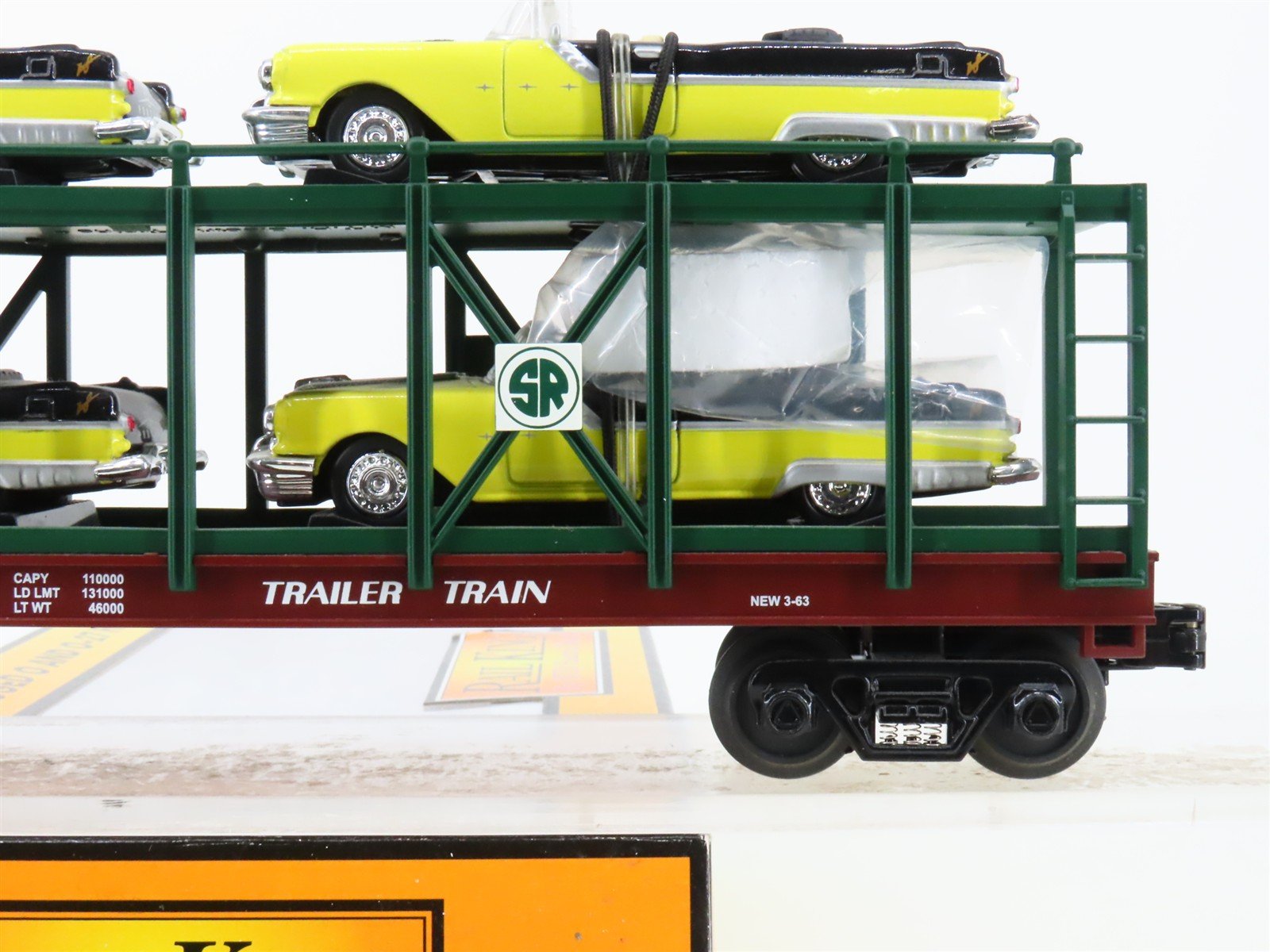 O 3-Rail MTH 30-76140 Southern Auto Carrier #908478 w/1955 Pontiacs Cars