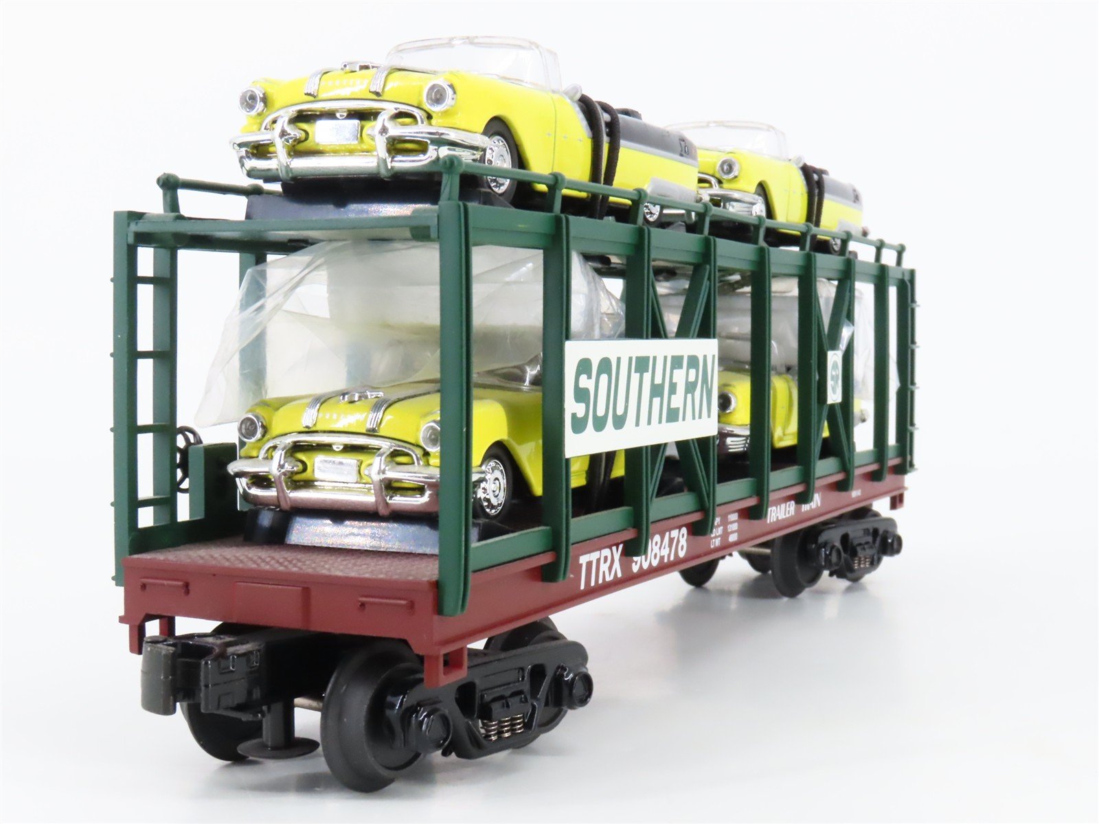 O 3-Rail MTH 30-76140 Southern Auto Carrier #908478 w/1955 Pontiacs Cars