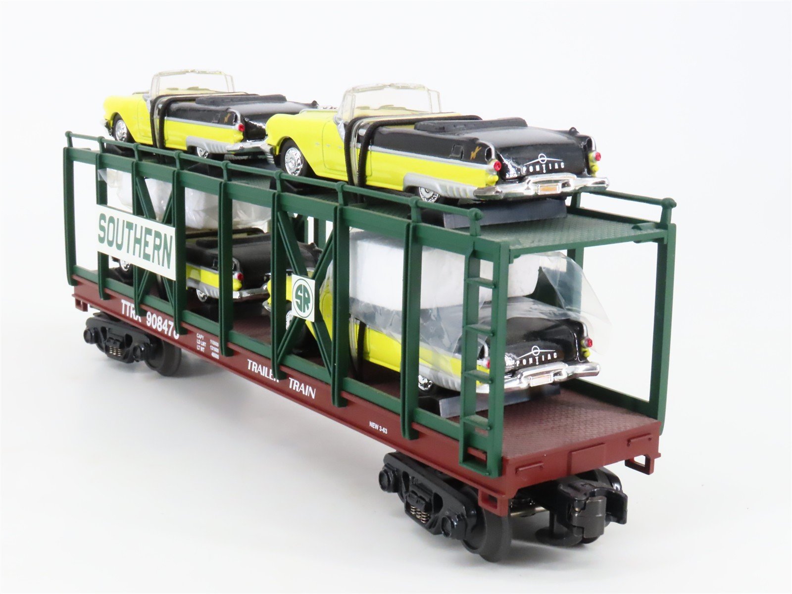 O 3-Rail MTH 30-76140 Southern Auto Carrier #908478 w/1955 Pontiacs Cars