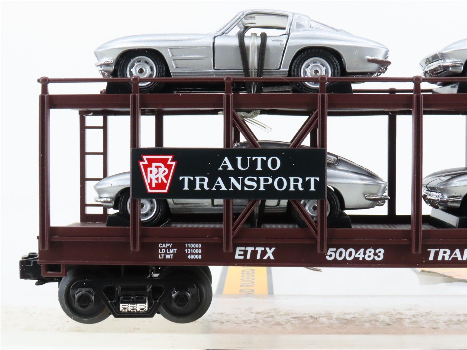 O 3-Rail MTH 30-76064 PRR Pennsylvania Auto Carrier #500483 w/63' Corvette Cars