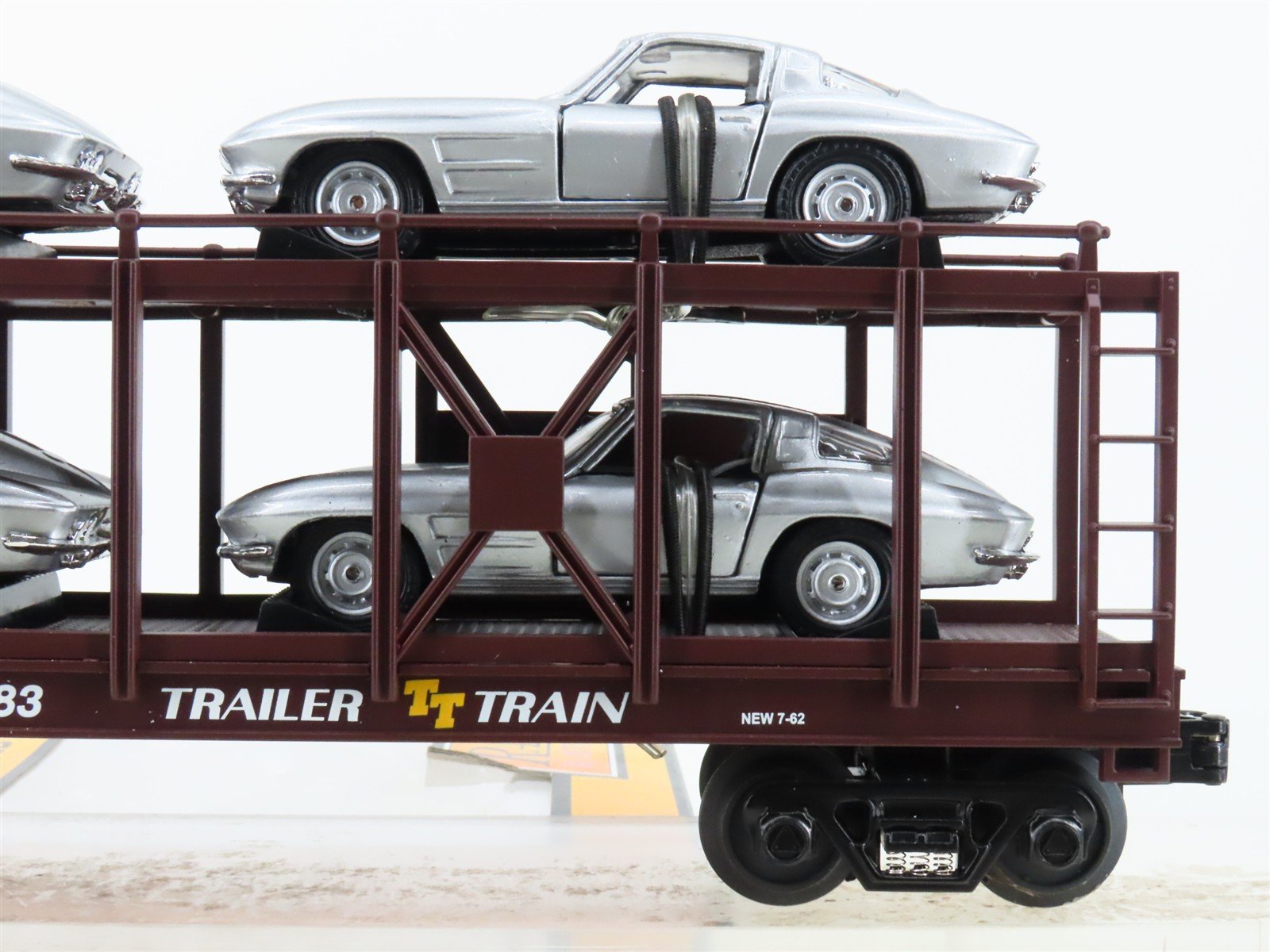 O 3-Rail MTH 30-76064 PRR Pennsylvania Auto Carrier #500483 w/63' Corvette Cars