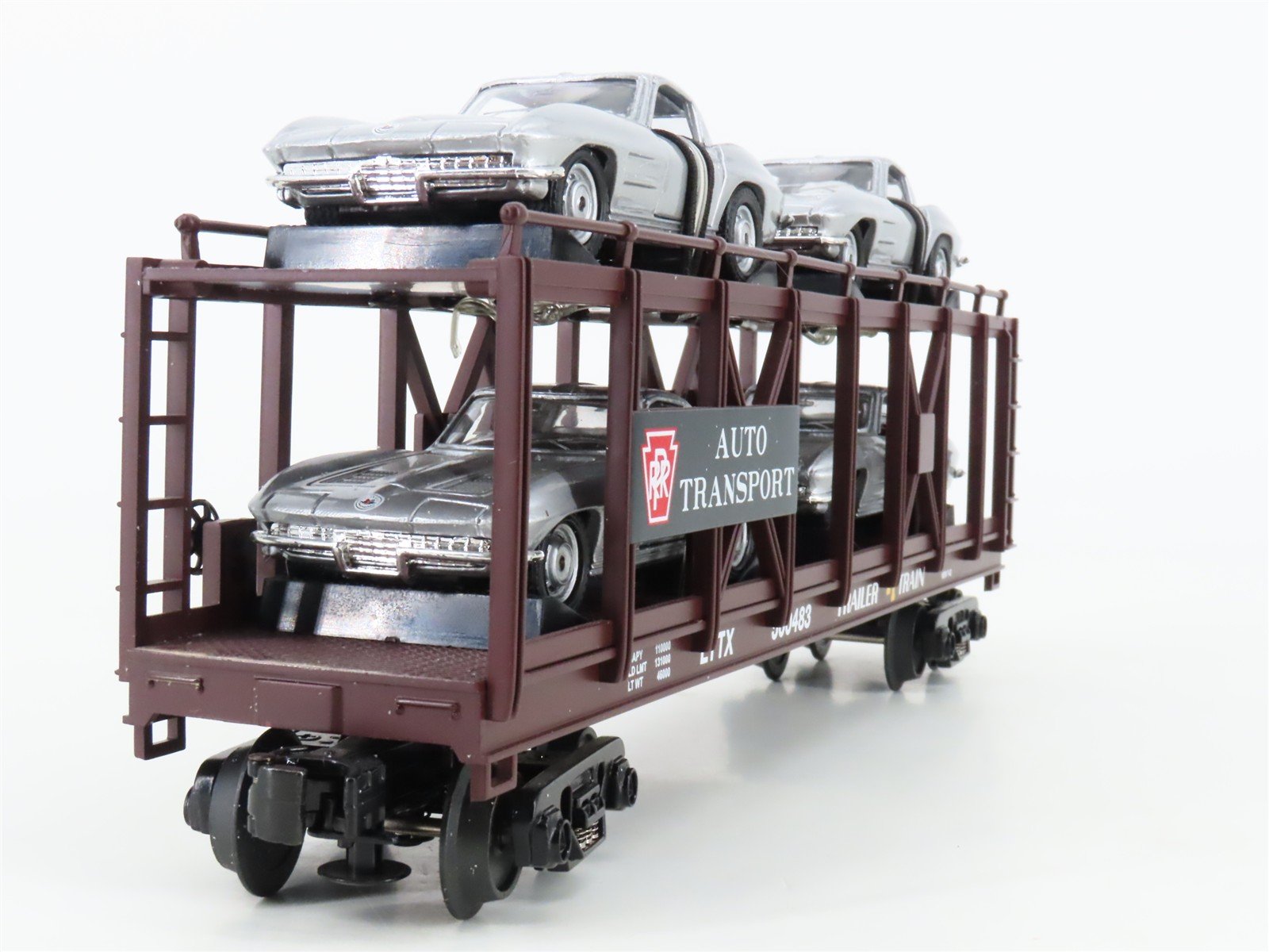 O 3-Rail MTH 30-76064 PRR Pennsylvania Auto Carrier #500483 w/63' Corvette Cars