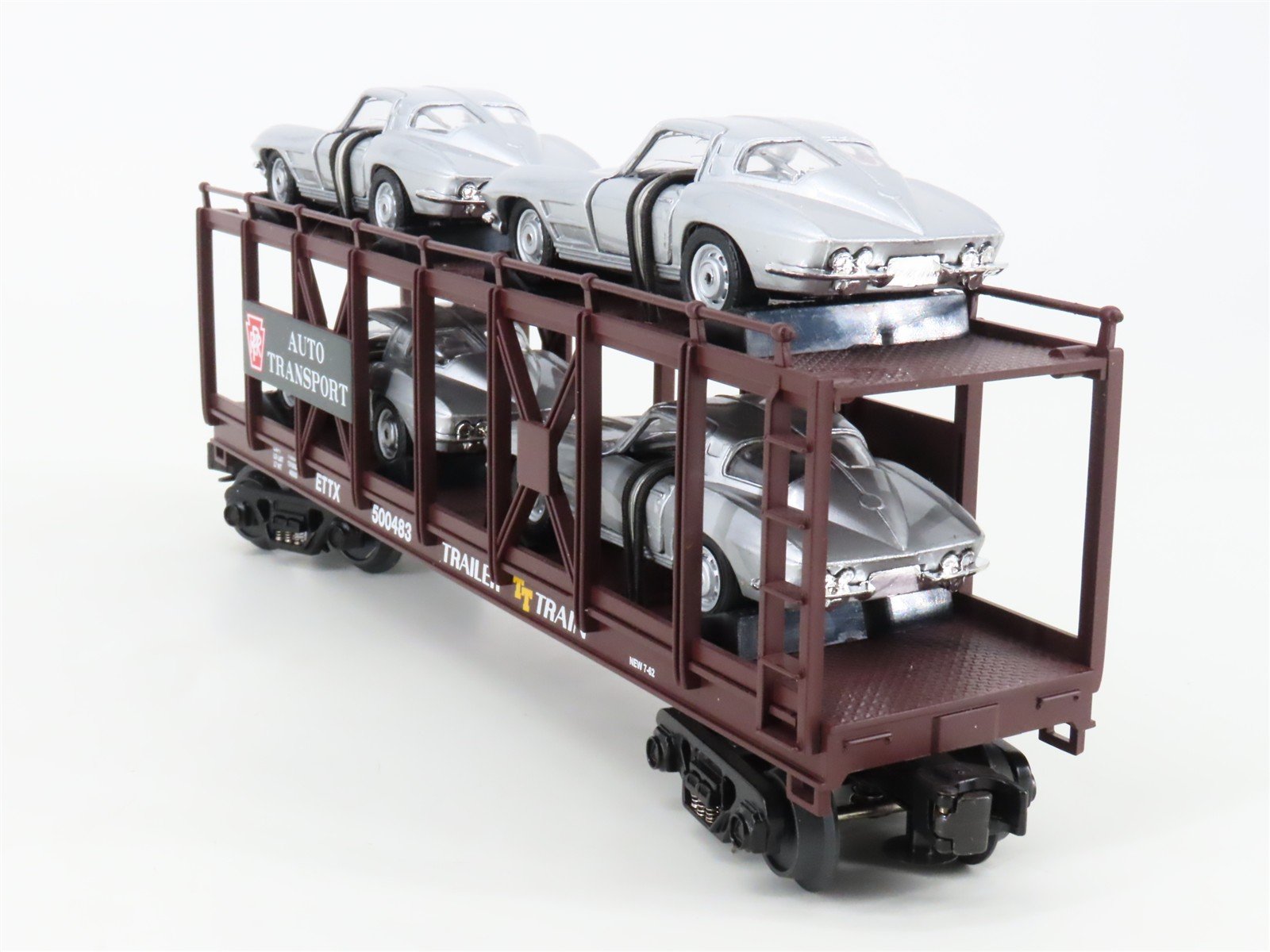 O 3-Rail MTH 30-76064 PRR Pennsylvania Auto Carrier #500483 w/63' Corvette Cars