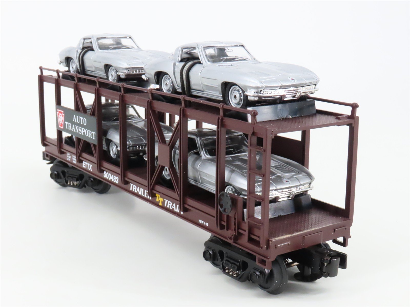 O 3-Rail MTH 30-76064 PRR Pennsylvania Auto Carrier #500483 w/63' Corvette Cars