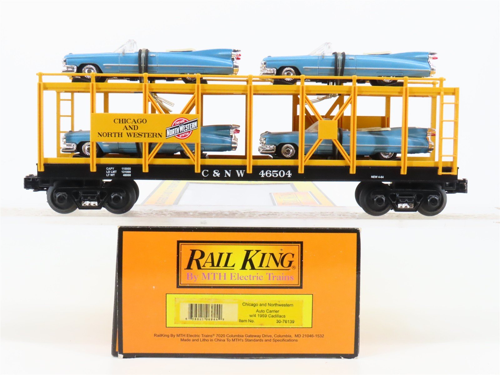 O 3-Rail MTH 30-76139 CNW Railway Auto Carrier #46504 w/1959 Cadillac Cars