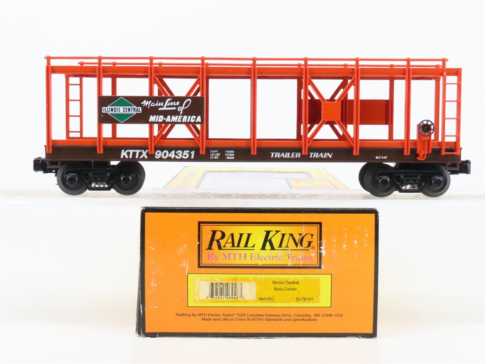 O Gauge 3-Rail MTH 30-76141 IC Illinois Central Auto Carrier #904351