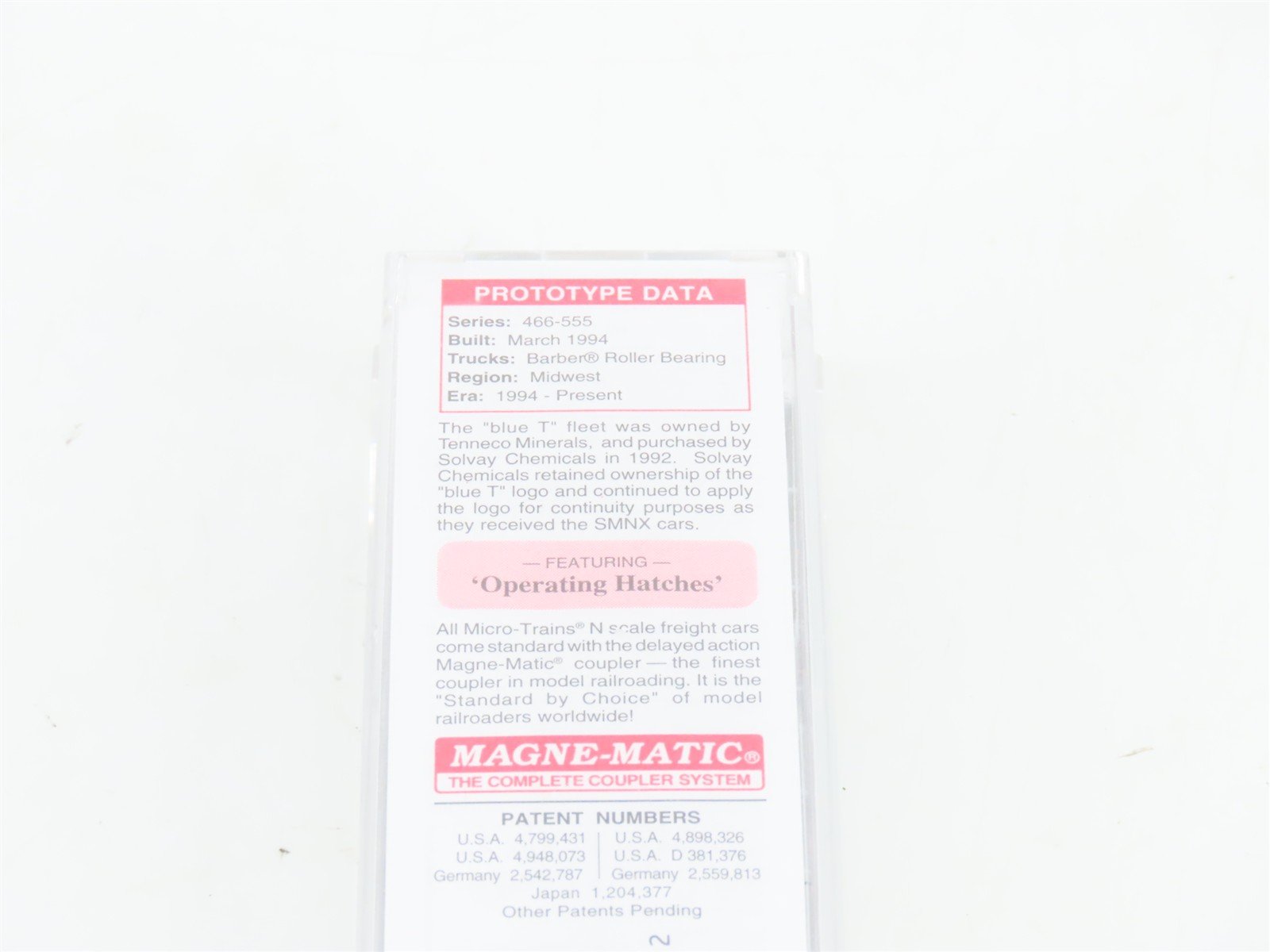 N Scale Micro-Trains MTL 93090 SMNX Solvay Minerals 3-Bay Covered Hopper #472