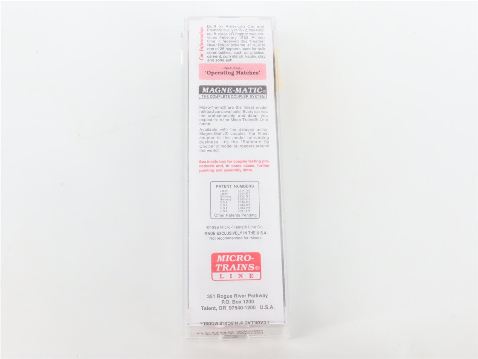 N Scale Micro-Trains MTL 93050 WP Western Pacific 3-Bay Covered Hopper #11832