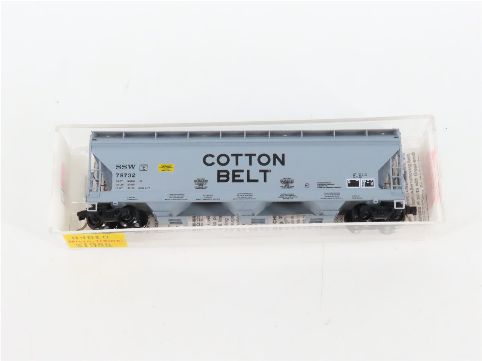 N Scale Micro-Trains MTL 94010 SSW Cotton Belt 3-Bay Covered Hopper #78732