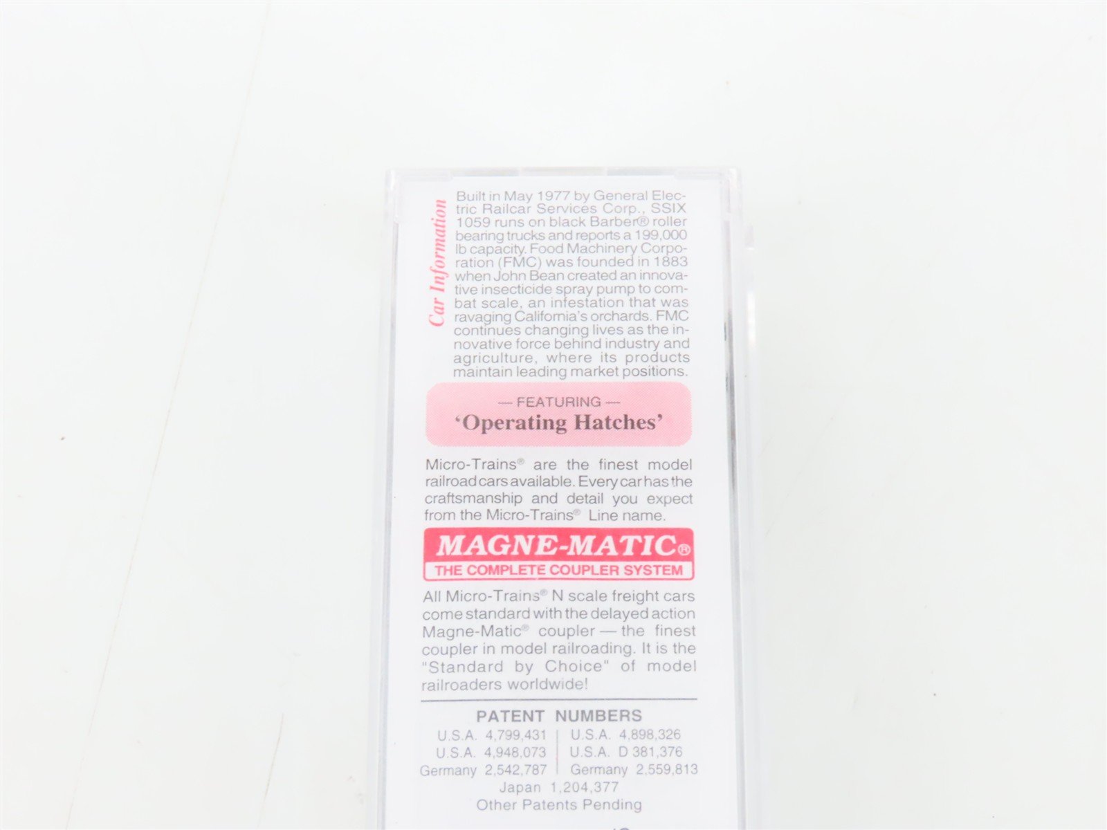 N Scale Micro-Trains MTL 93080 SSIX FMC Chemicals 3-Bay ACF Covered Hopper #1059