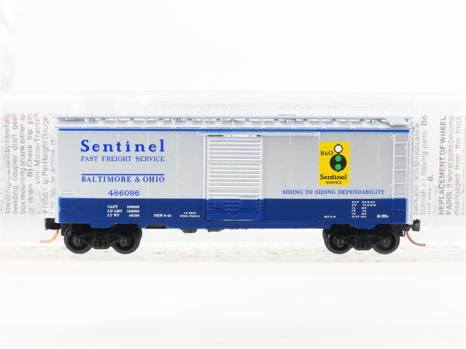 N Scale Micro-Trains MTL 20256 B&O Baltimore & Ohio Sentinel 40' Boxcar #466096