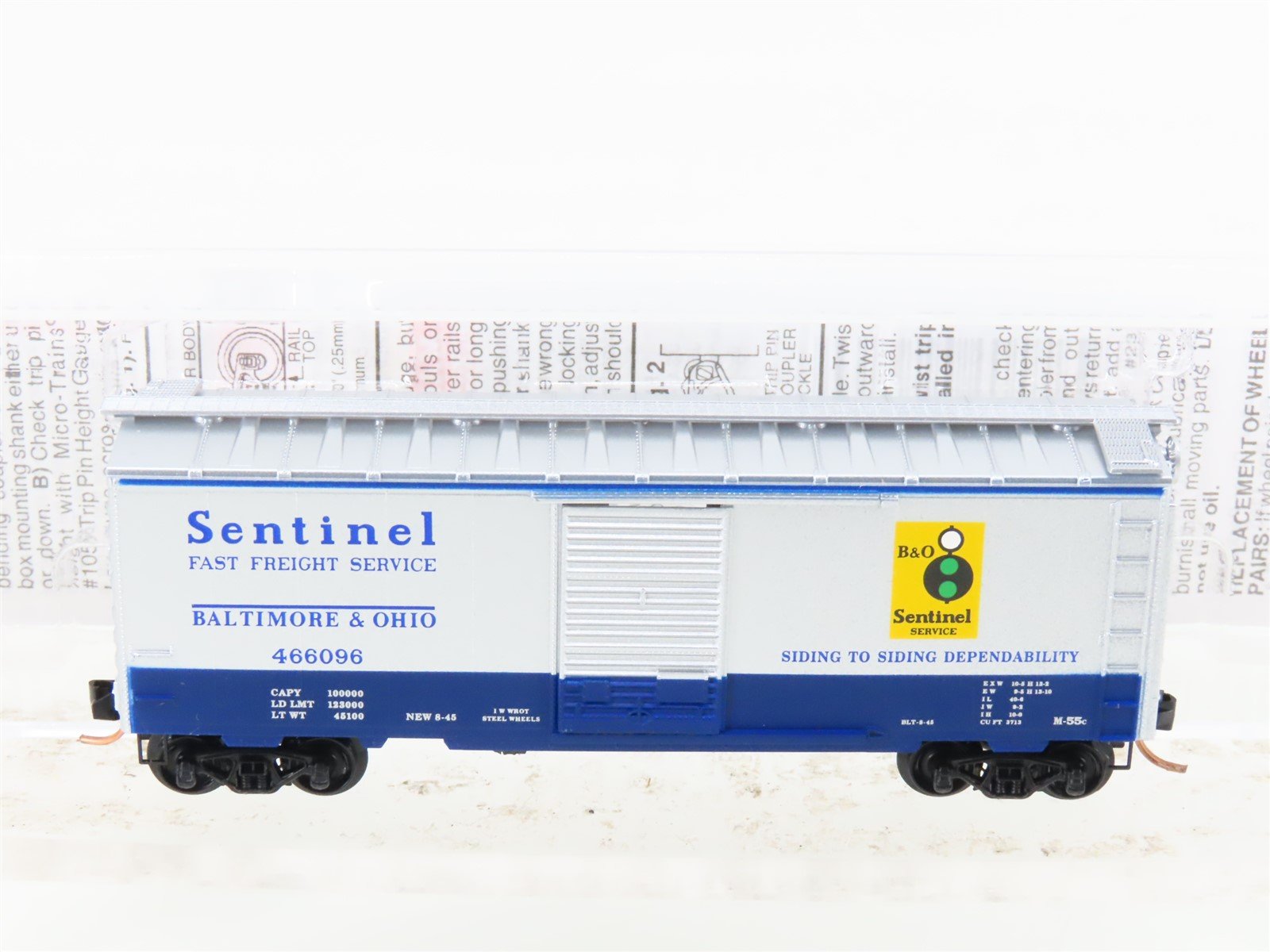 N Scale Micro-Trains MTL 20256 B&O Baltimore & Ohio Sentinel 40' Boxcar #466096