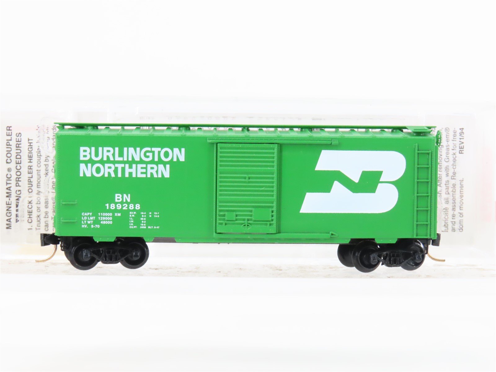 N Micro-Trains MTL 20306/2 BN Burlington Northern 40' Standard Boxcar #189288