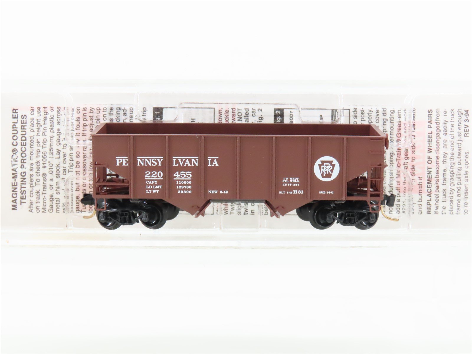 N Scale Micro-Trains MTL 56060 PRR Pennsylvania 2-Bay Rib-Side Hopper #220455