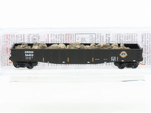 N Micro-Trains MTL 10500142 D&RGW Rio Grande 50' Gondola #56453 w/ Rock Load