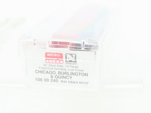 N Scale Micro-Trains MTL 10600240 CB&Q Burlington 50' Covered Gondola #83107