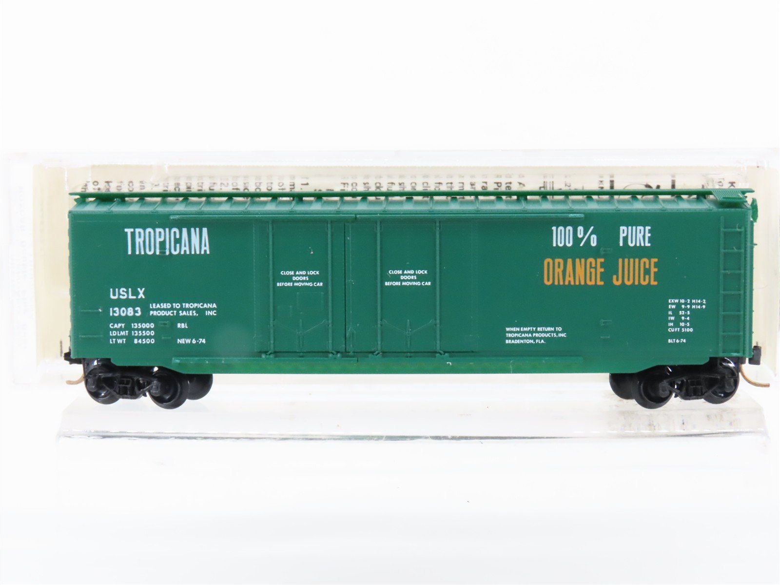 N Micro-Trains MTL 36010 USLX Tropicana 50' Double Plug Door Box Car #13083