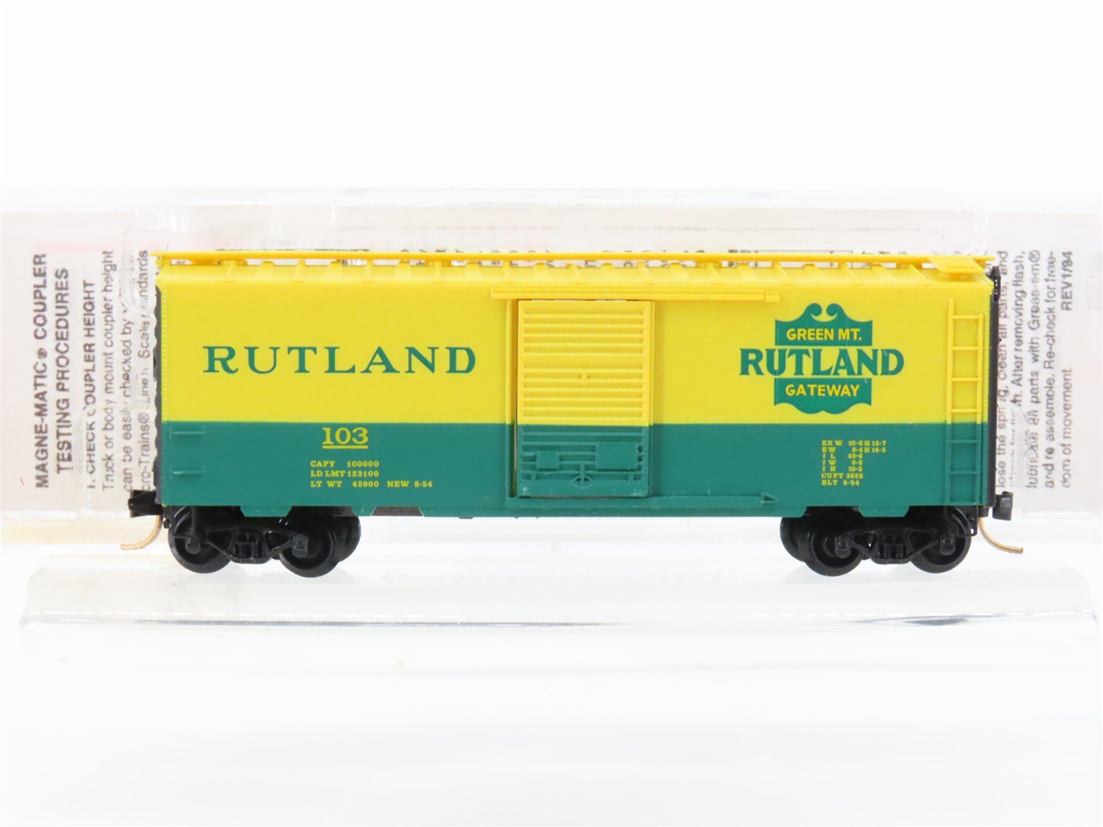 N Micro-Trains MTL 20146 RUT Rutland Green Mountain Gateway 40' Box Car #103