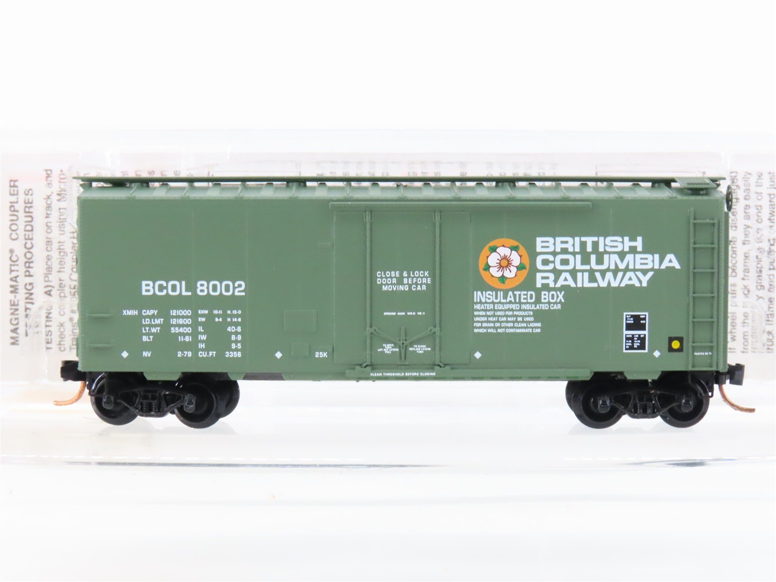 N Scale Micro-Trains MTL 21230 BCOL British Columbia Railway 40' Box Car #8002