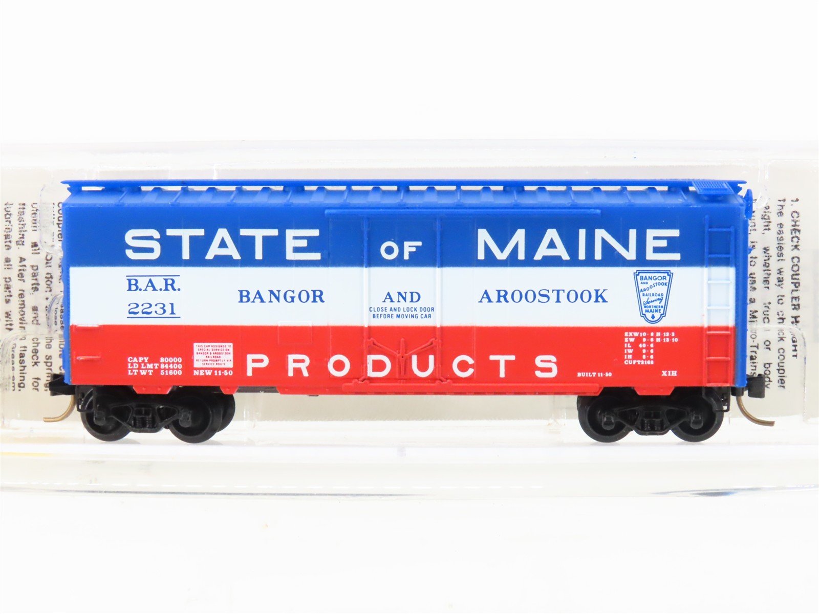 N Scale Micro-Trains MTL 21020 BAR State of Maine 40' Plug Door Box Car #2231