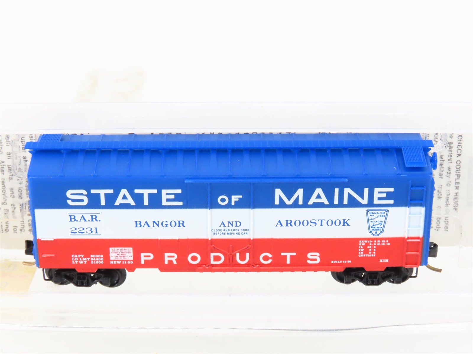N Scale Micro-Trains MTL 21020 BAR State of Maine 40' Plug Door Box Car #2231