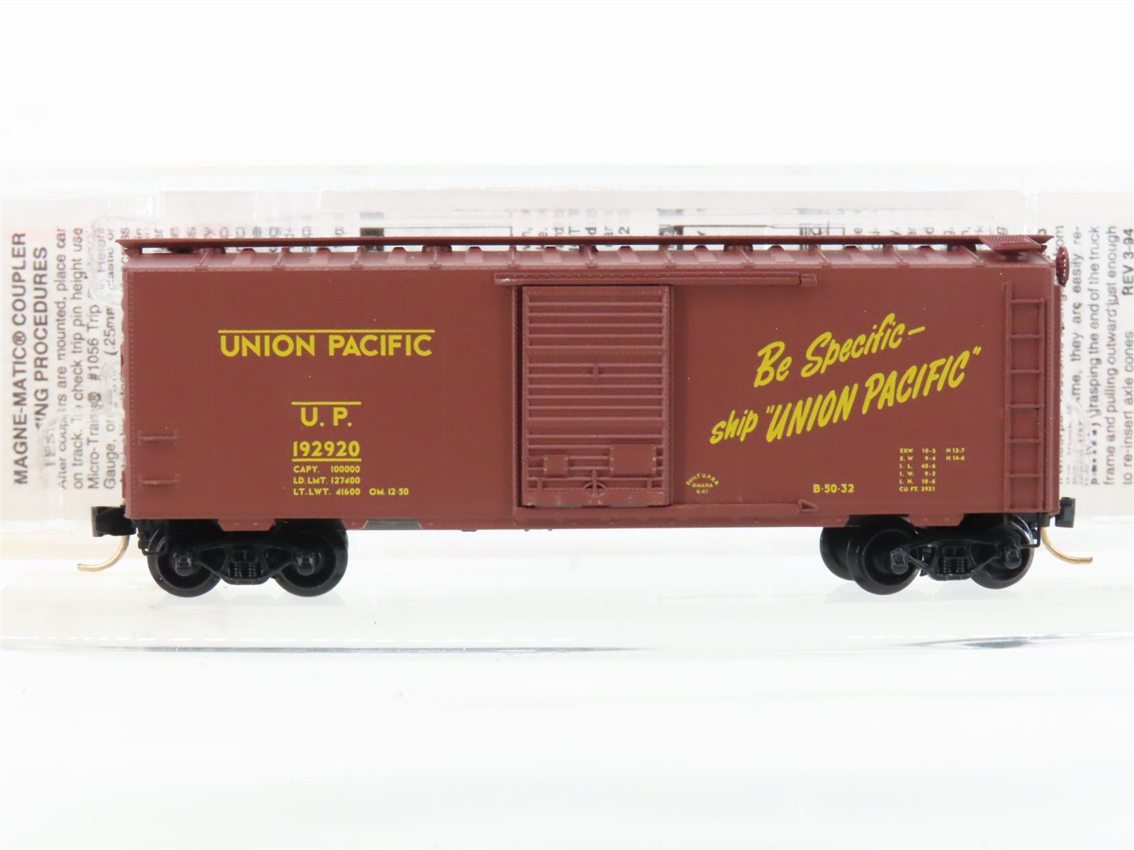 N Scale Micro-Trains MTL 20620 UP Union Pacific 40' Single Door Box Car #192920