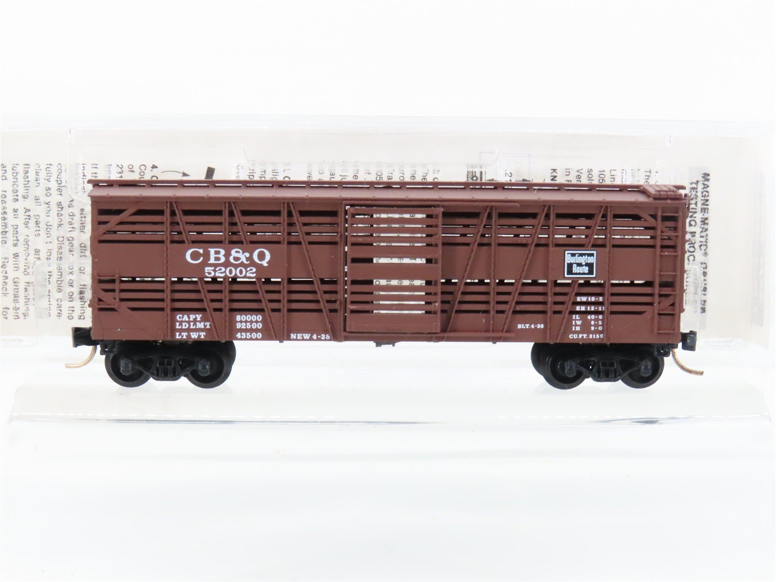 N Scale Micro-Trains MTL 35130 CB&Q Burlington Route 40' Stock Car #52002