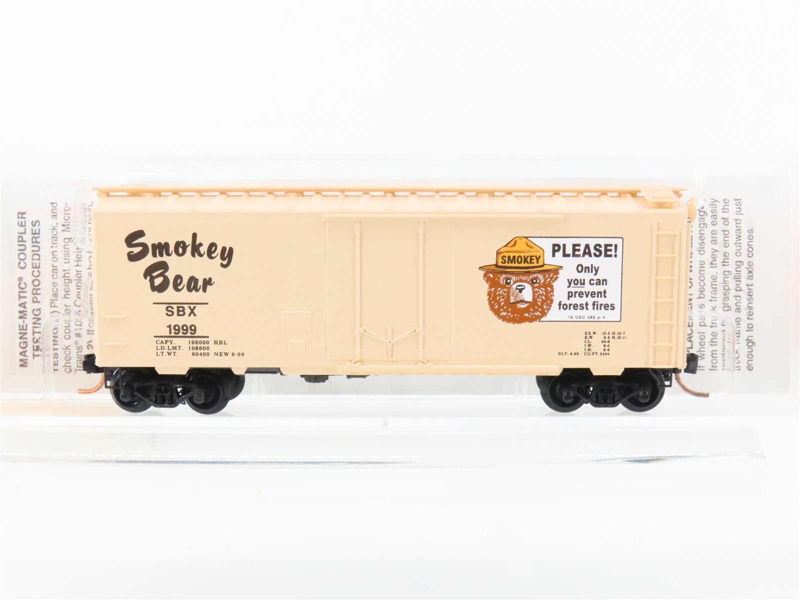 N Scale Micro-Trains MTL 21260 SBX Smokey Bear 40' Plug Door Box Car #1999