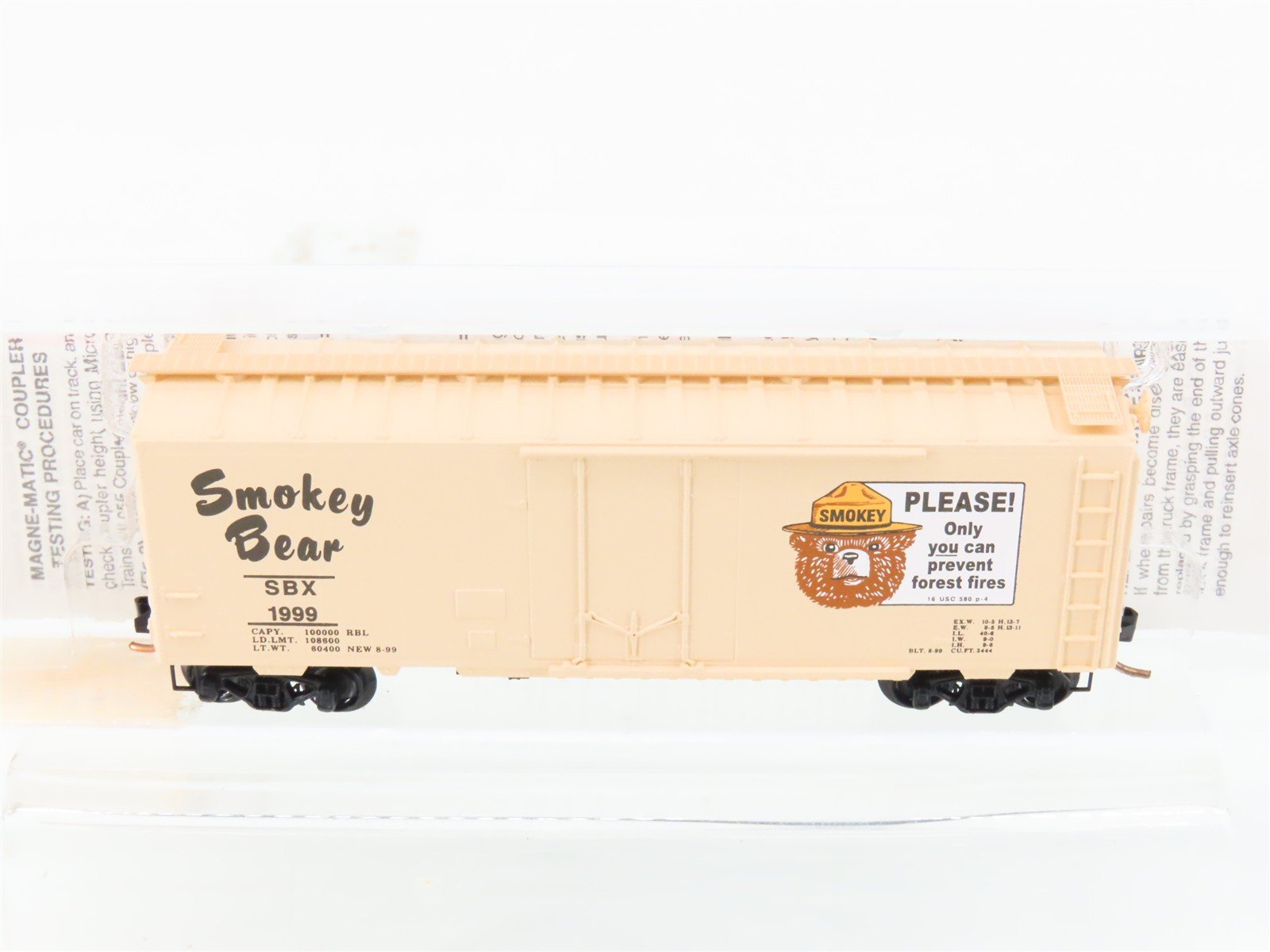 N Scale Micro-Trains MTL 21260 SBX Smokey Bear 40' Plug Door Box Car #1999