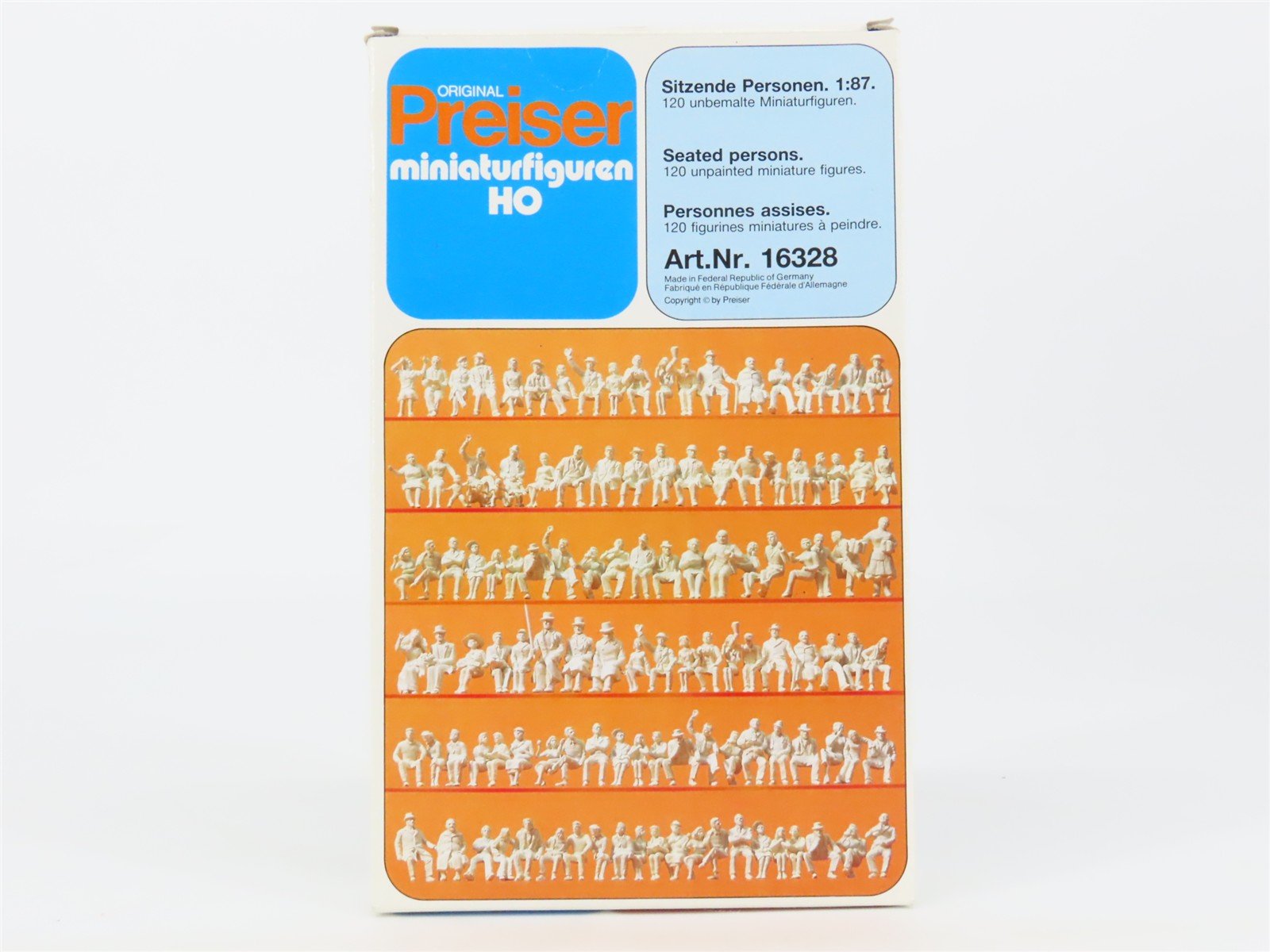 HO 1/87 Scale Preiser 16328 Unpainted Seated Persons Figures 120-Pack