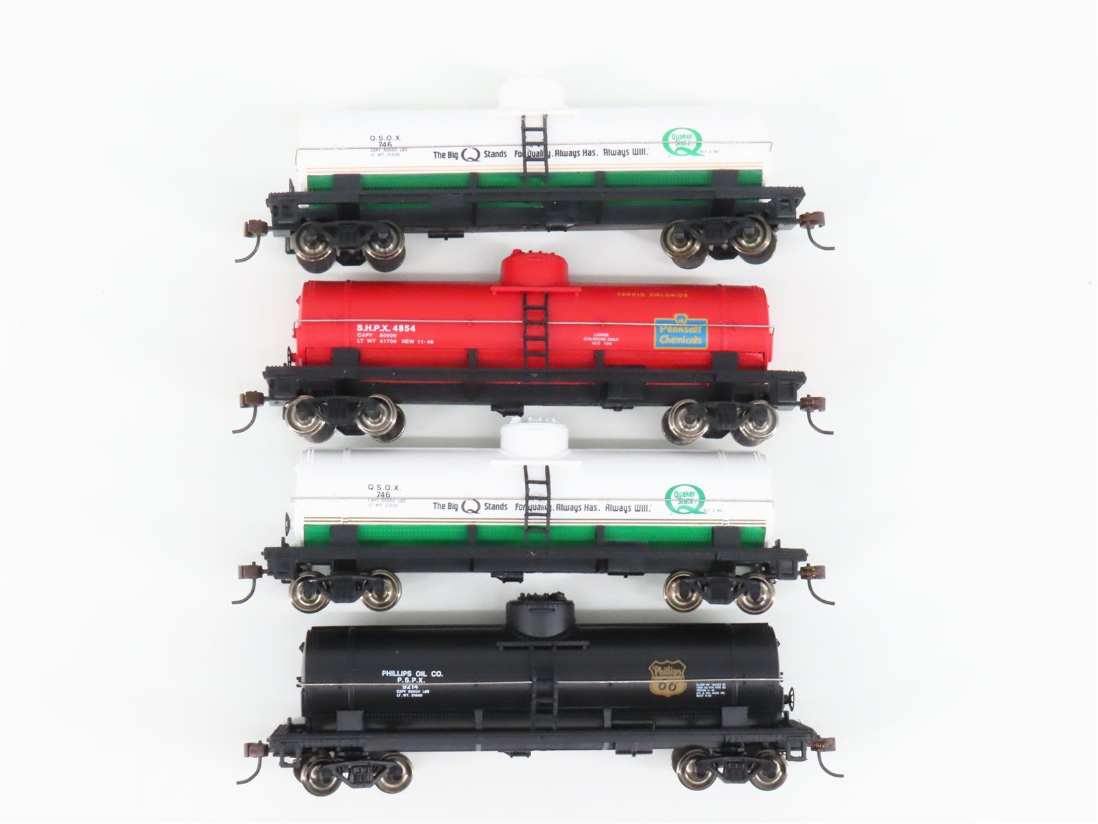 LOT of 4 HO Scale Bachmann Silver Series PSPX/QSOX/SHPX Single Dome Tank Cars
