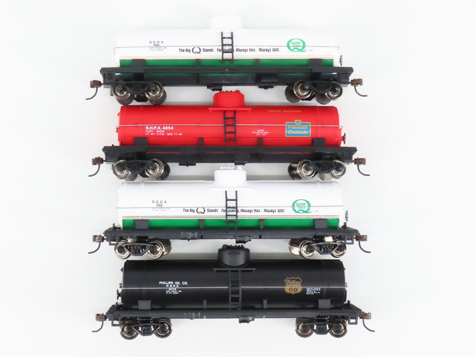 LOT of 4 HO Scale Bachmann Silver Series PSPX/QSOX/SHPX Single Dome Tank Cars