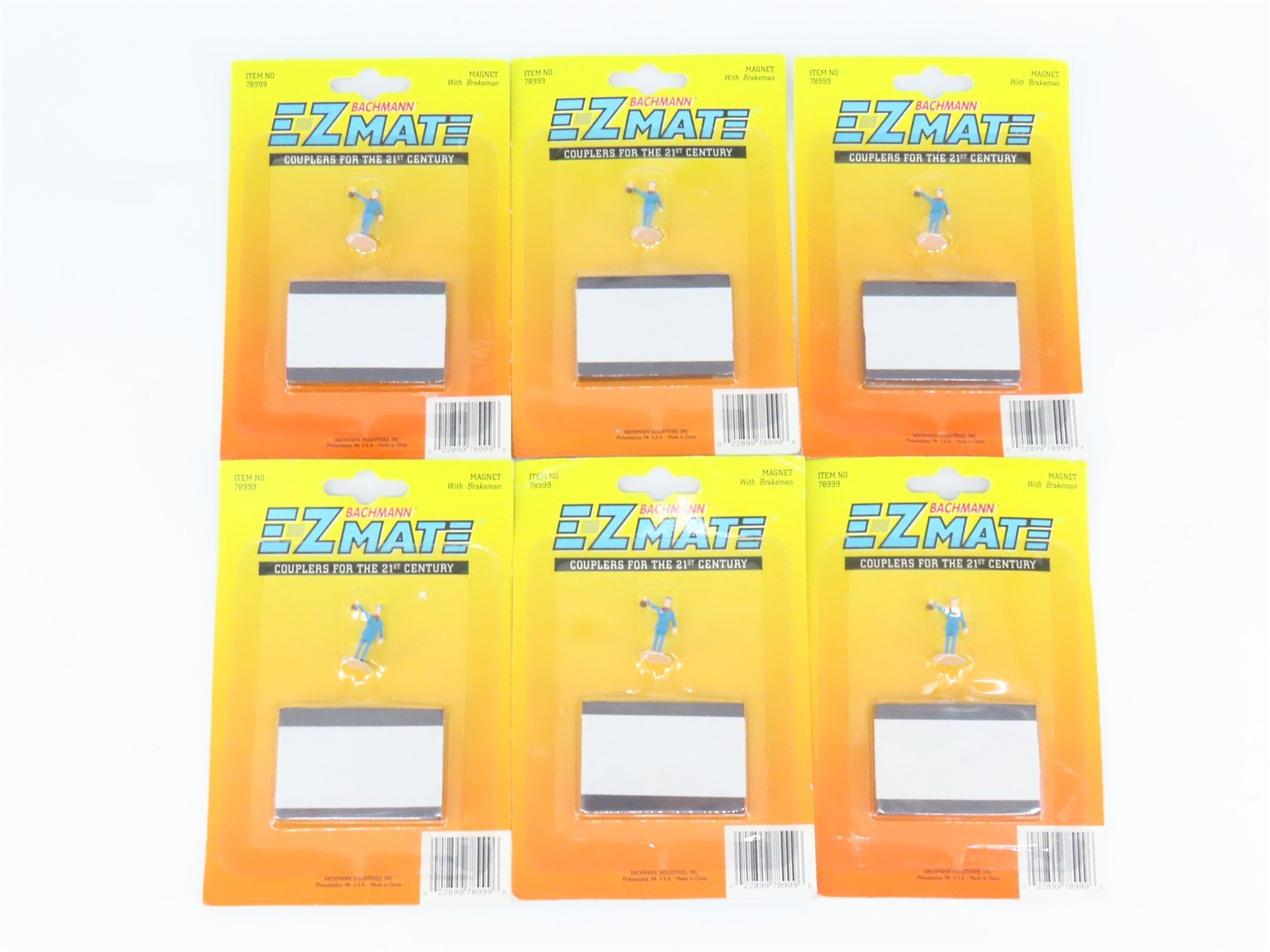 LOT of 6 HO Scale Bachmann 78999 E-Z Mate Uncoupler Magnets w/ Brakeman Figures